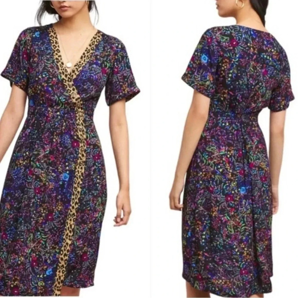 Maeve by Anthropologie Morgan Wrap Animal Floral Print Dress - Picture 1 of 13